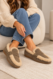Fab Finds By Sarah Shearling-Lined Suede Penny Loafers