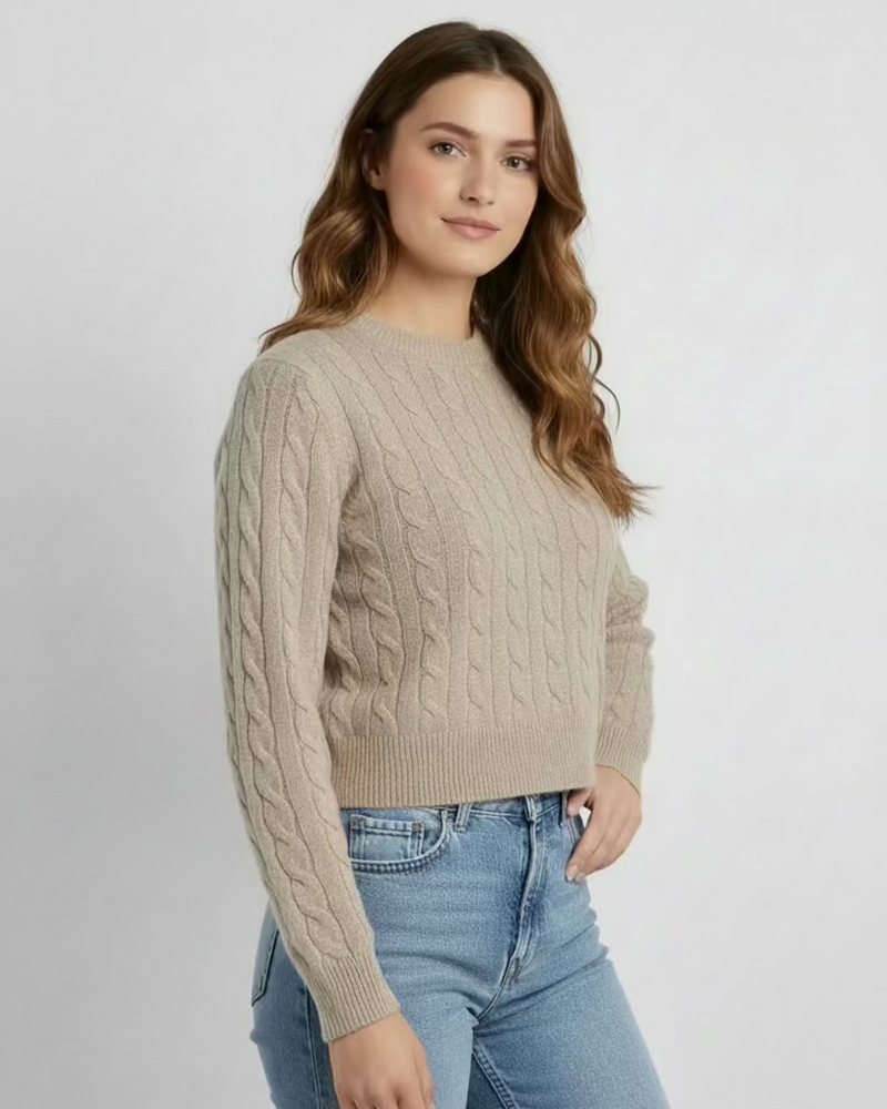 White + Warren Varsity Cable Crewneck