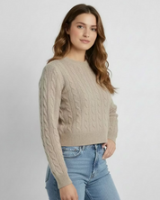 White + Warren Varsity Cable Crewneck