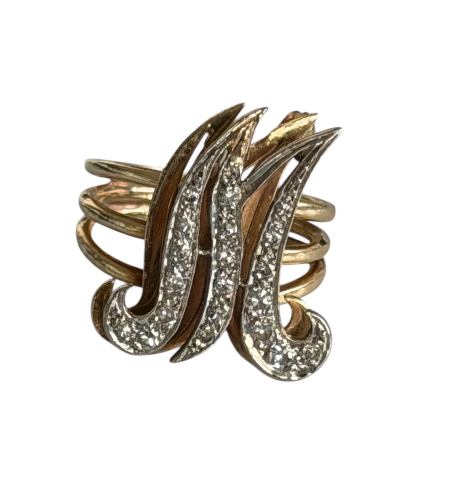 Vintage 14KT Gold & Diamond M Ring