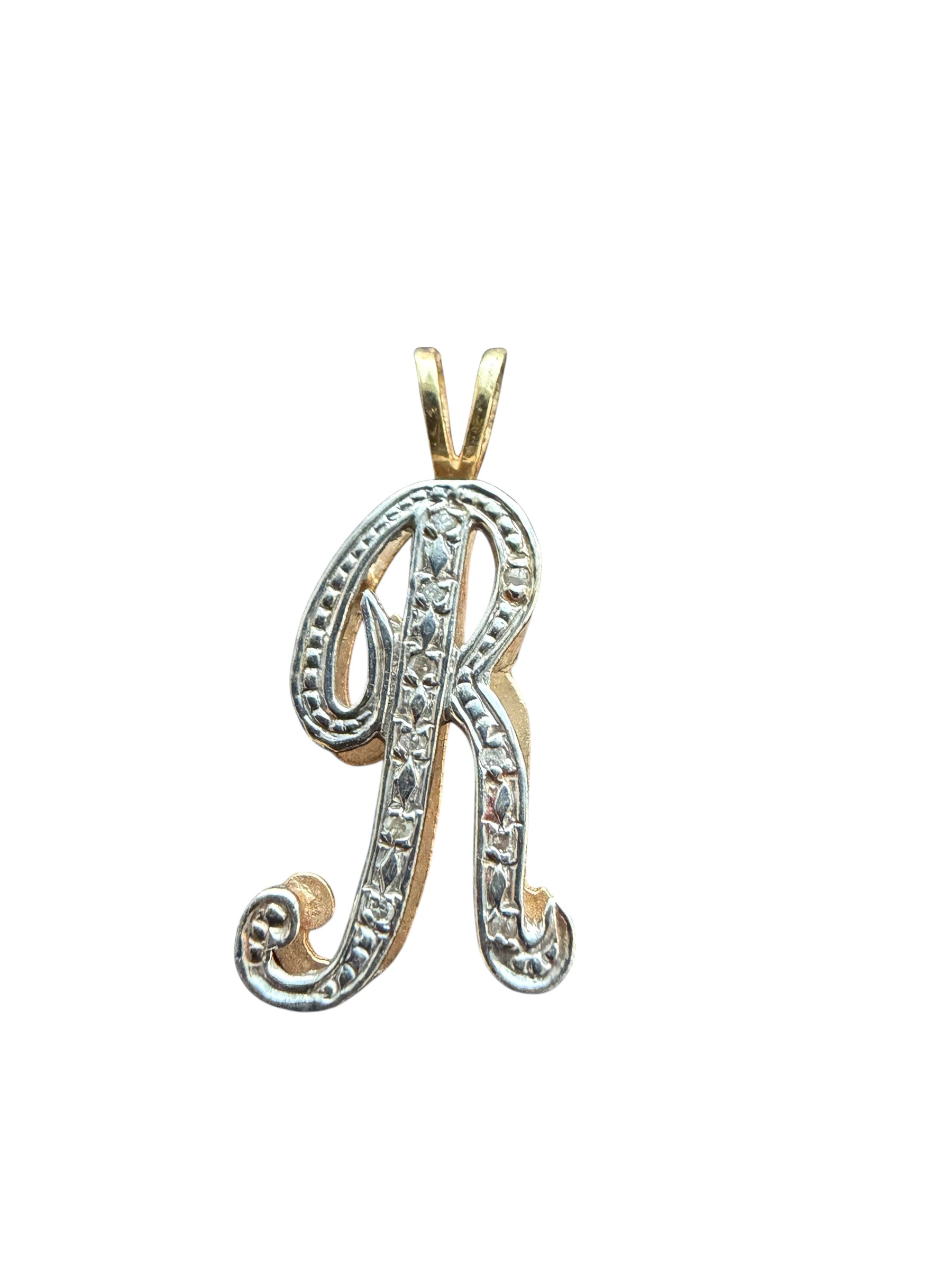 Vintage 14KT Gold & Diamond R Initial Charm