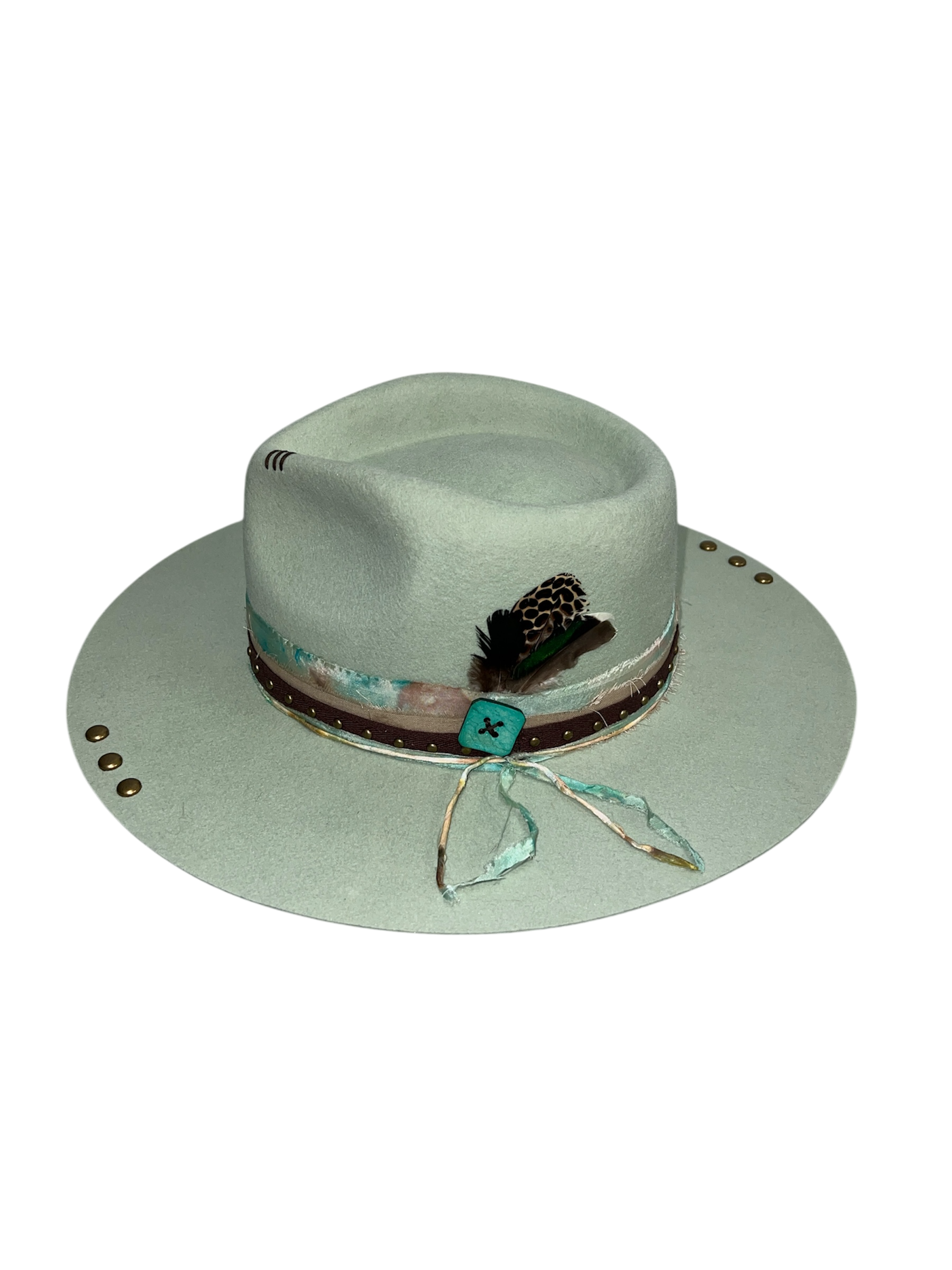 Fab Finds By Sarah Rancher Hat in Mint Stud Feather