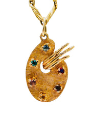 Vintage 14KT Gold Artist’s Paint Palette and Paint Brush Charm