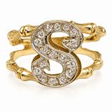 Vintage 14K Gold Diamond Script “S” Monogram Ring