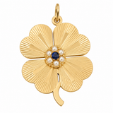 Vintage 14KT Gold Pearl & Sapphire Clover Charm