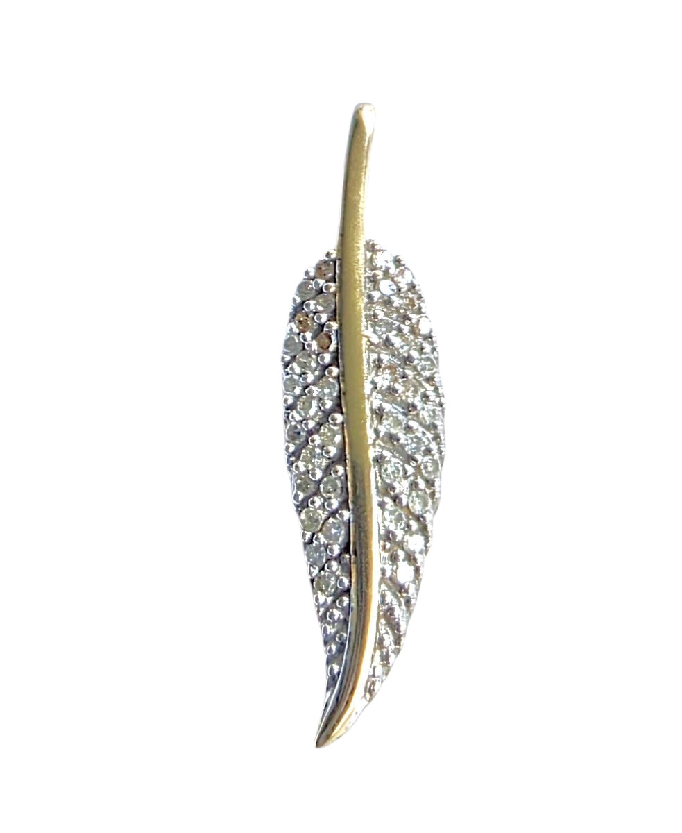 Vintage 14KT Diamond Feather Charm