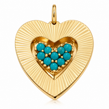 Vintage 14KT Gold & Turquoise Engine Turned Heart Charm