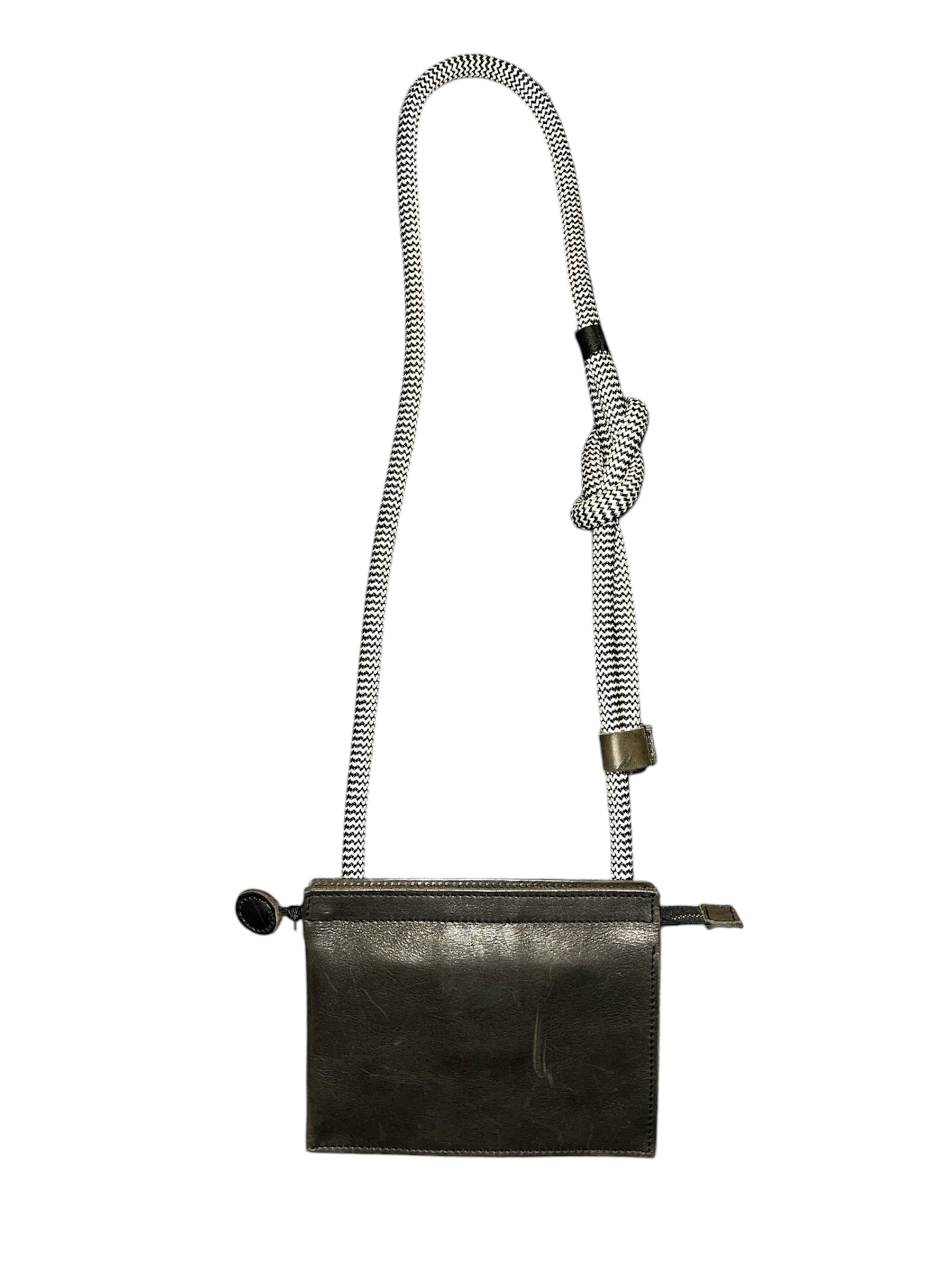 Turkish Leather Knot Rope Zip Flat Crossbody Bag