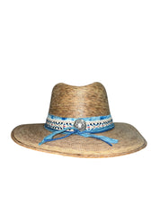 Fab Finds By Sarah Palm Leaf Fedora in Blue Embroidered