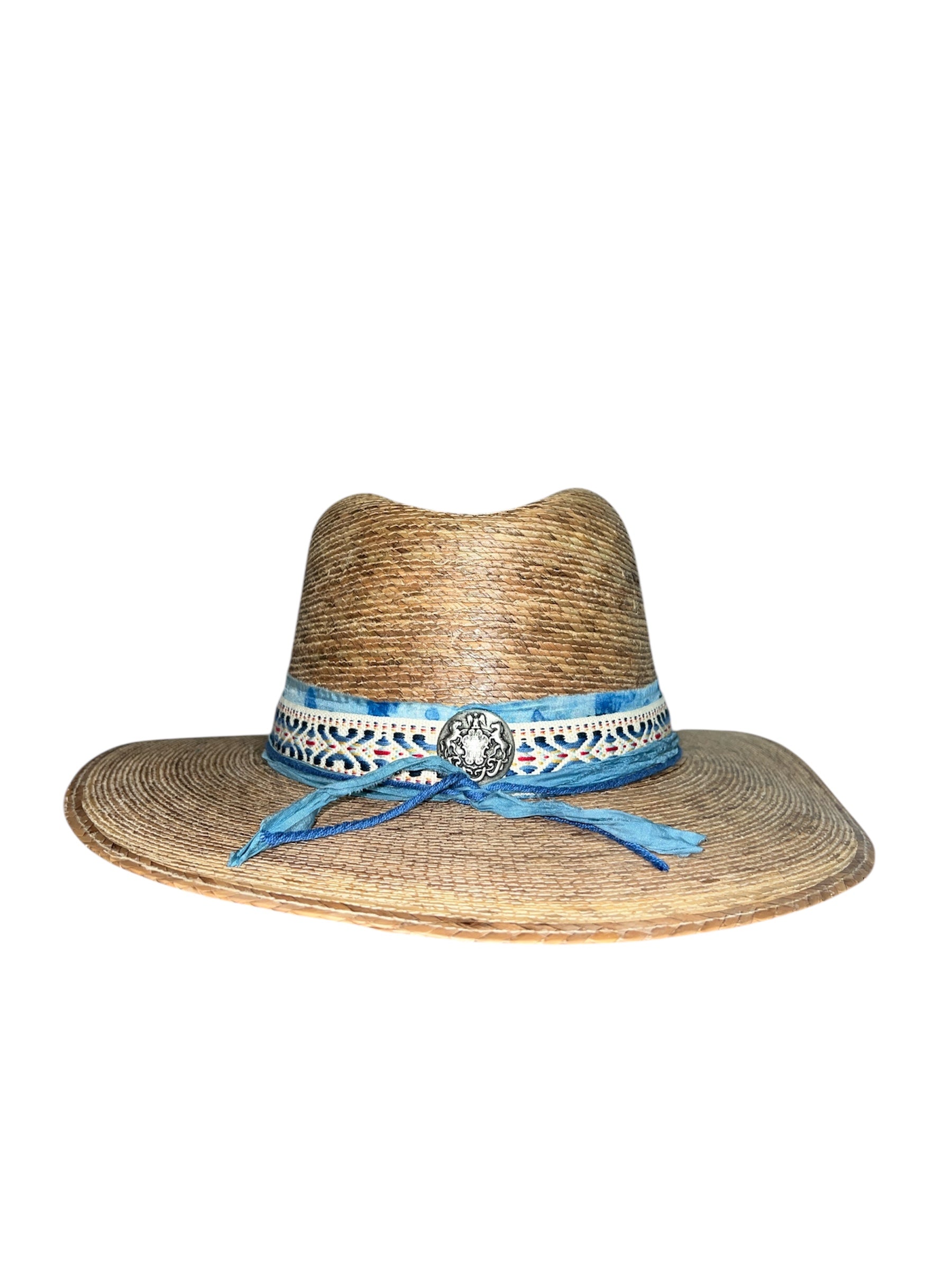 Fab Finds By Sarah Palm Leaf Fedora in Blue Embroidered