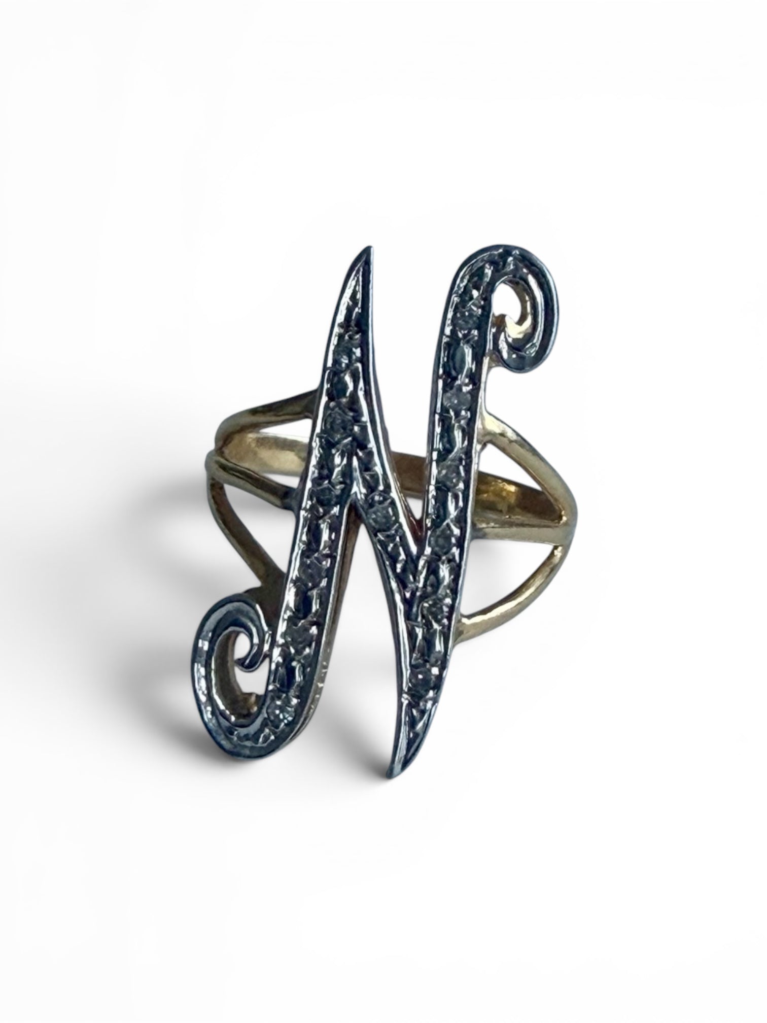 Vintage 14KT Gold & Diamond Initial N Ring