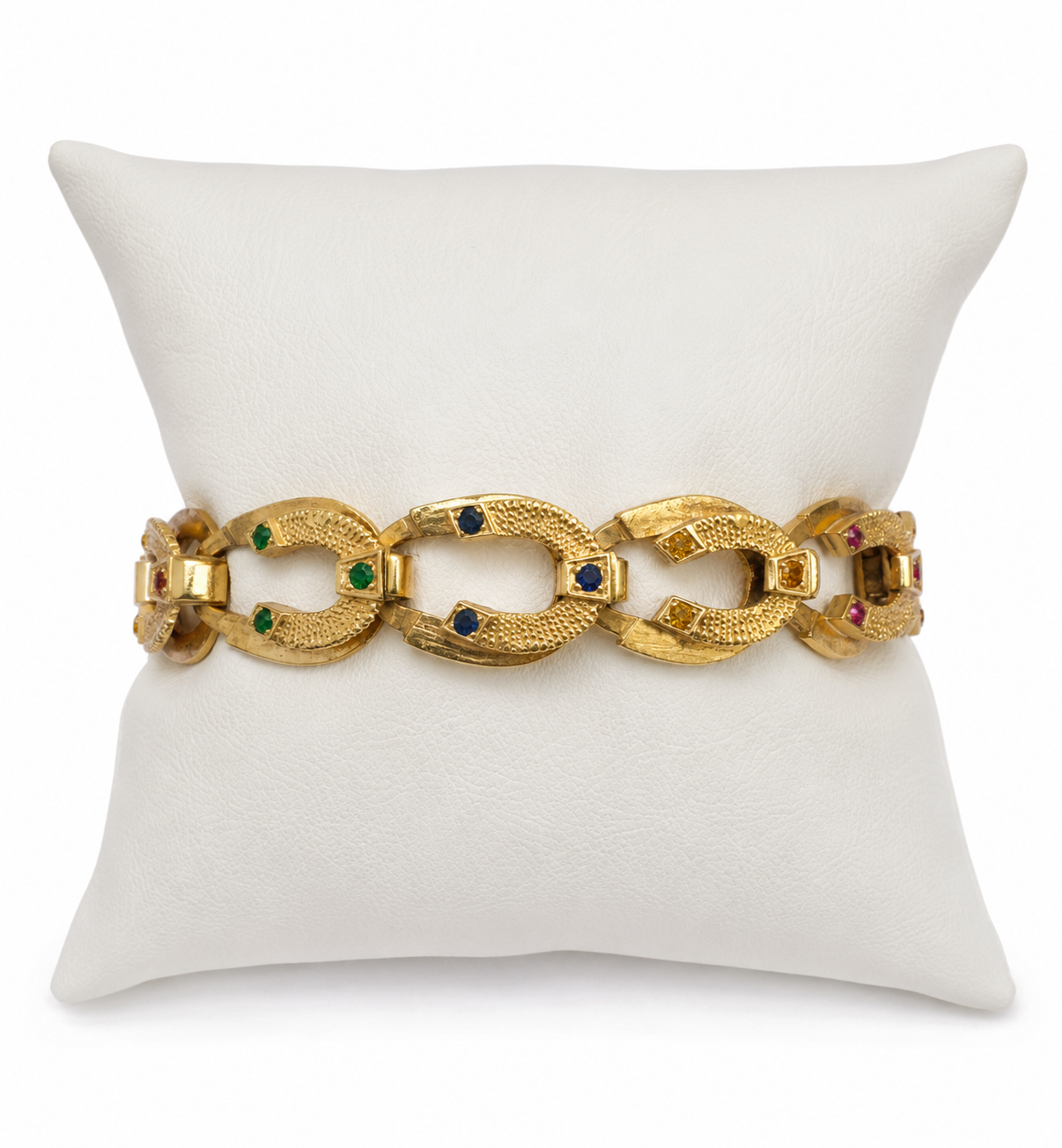 Vintage 14K yellow gold sapphire horseshoe link bracelet