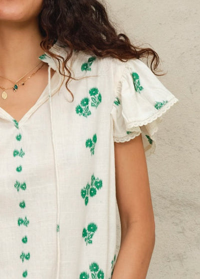 M.A.B.E. Iris Woven Frill Short Sleeve Top