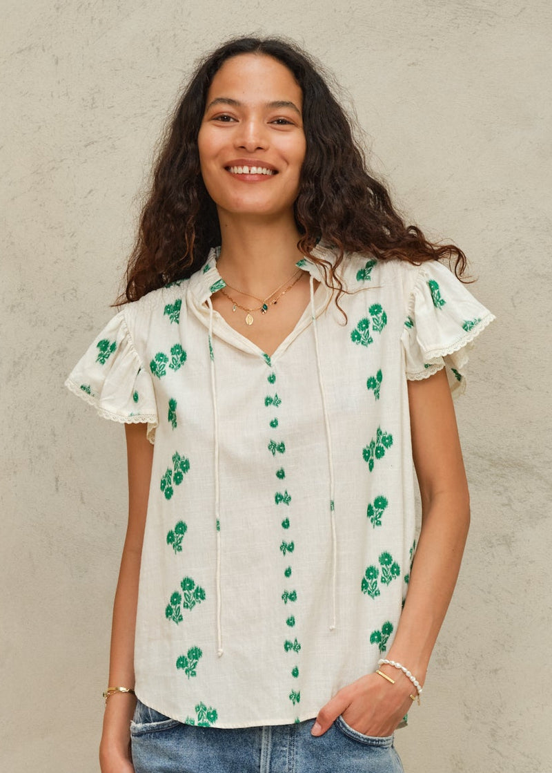 M.A.B.E. Iris Woven Frill Short Sleeve Top