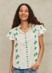 M.A.B.E. Iris Woven Frill Short Sleeve Top