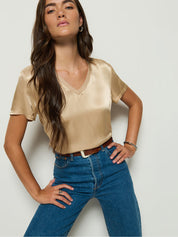 Nation June Satin V Neck Top