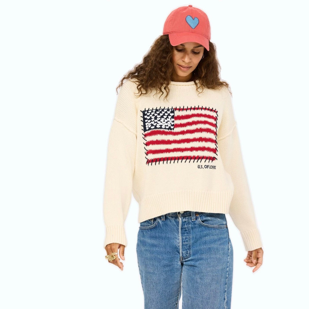 Kerri Rosenthal Baseball Imperfect Heart Hat in Poppy Red/Denim Blue