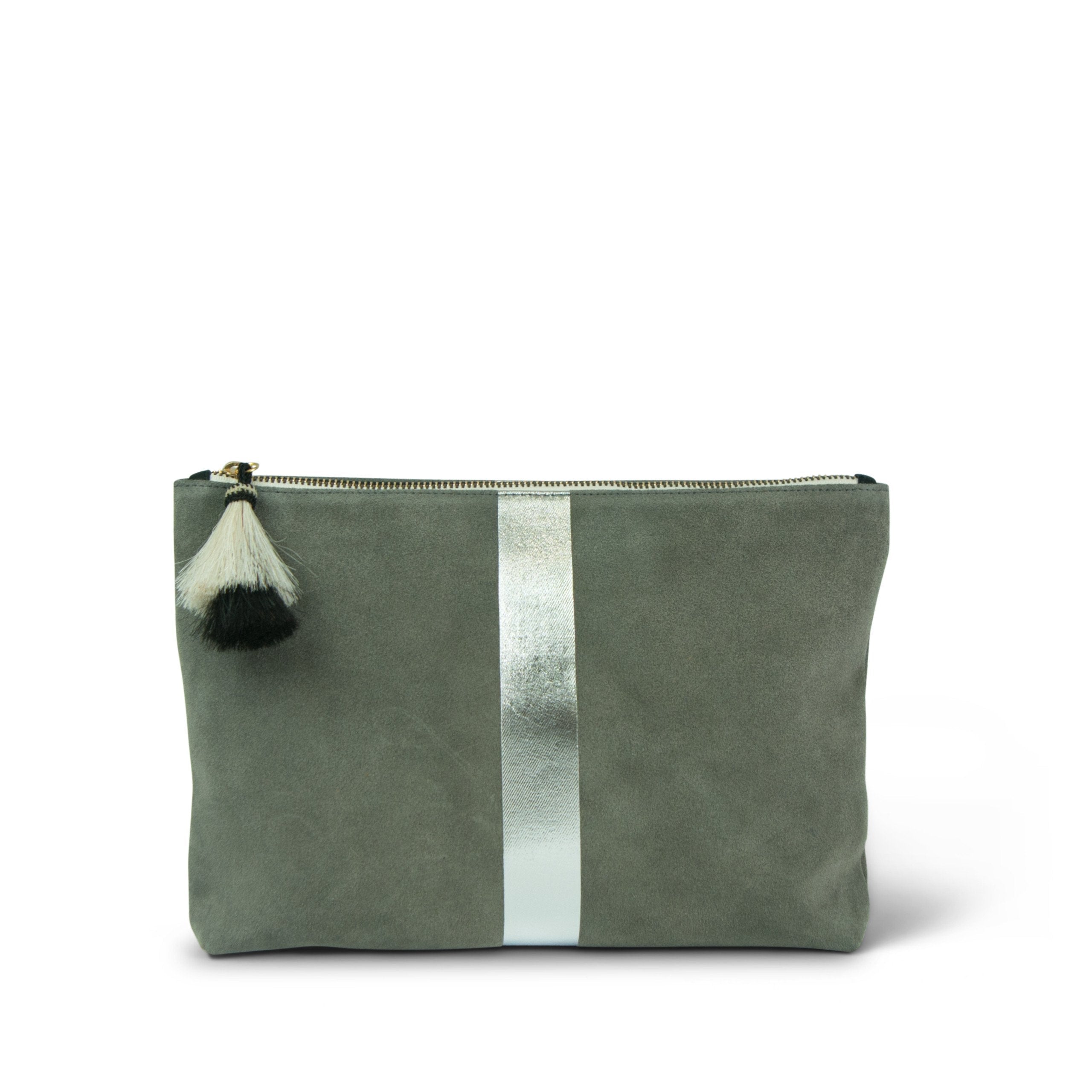 Kempton & Co Storm Silver Suede Medium Pouch