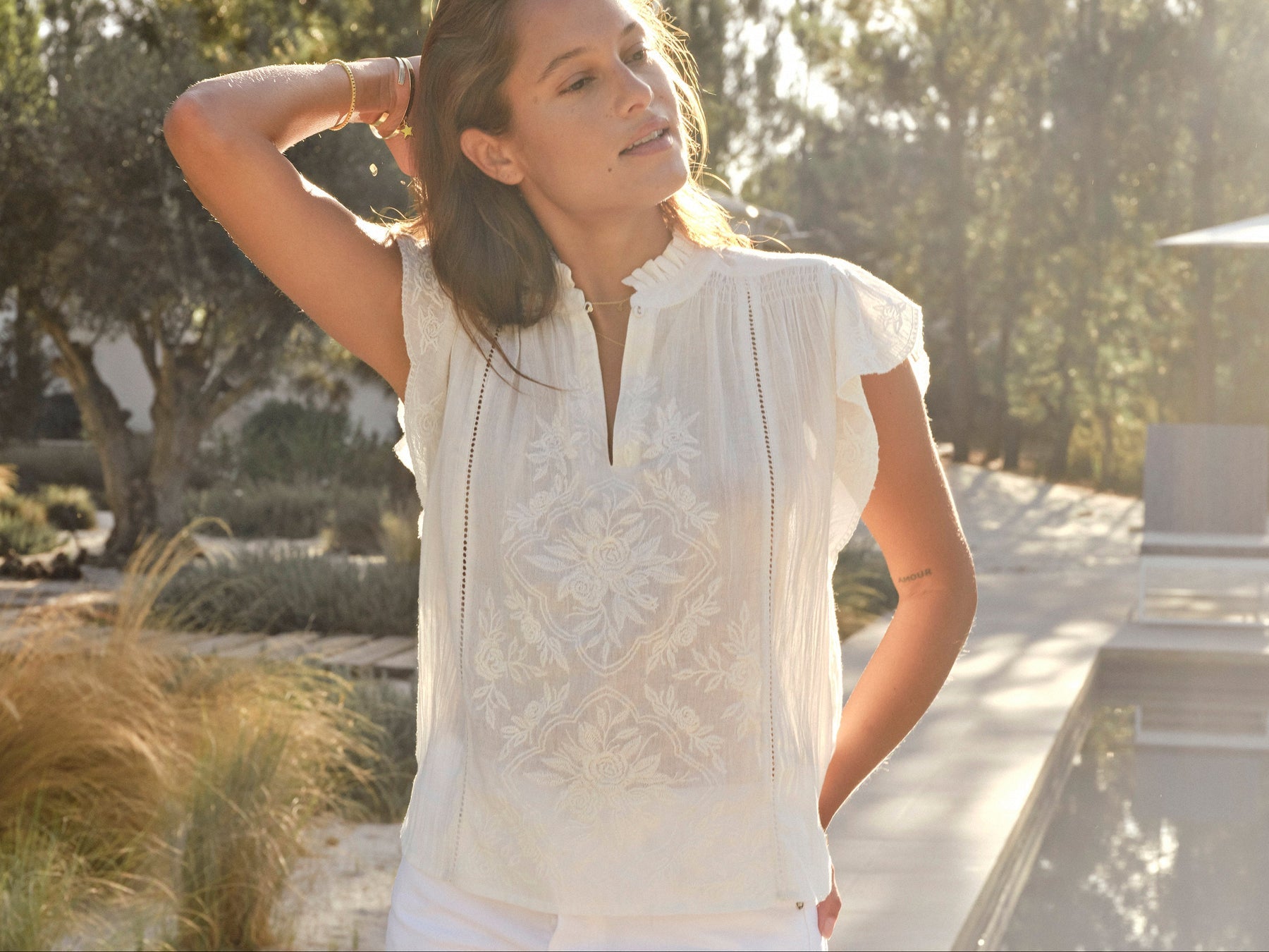 M.A.B.E. Lilia Embroidered Short Sleeve Top