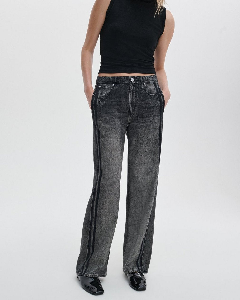Rag & Bone Miramar Terry Wide Track Pant in Washed Black