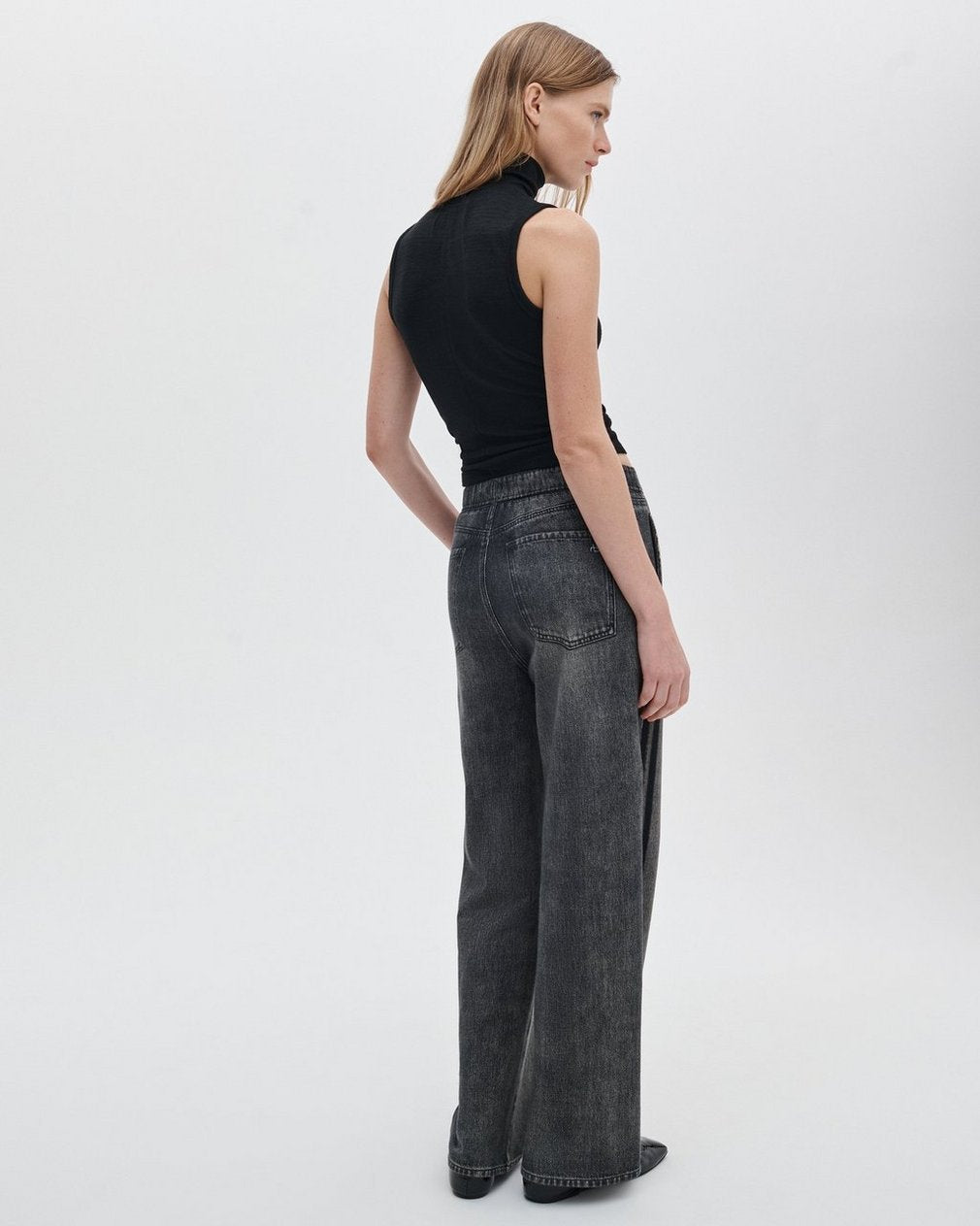 Rag & Bone Miramar Terry Wide Track Pant in Washed Black