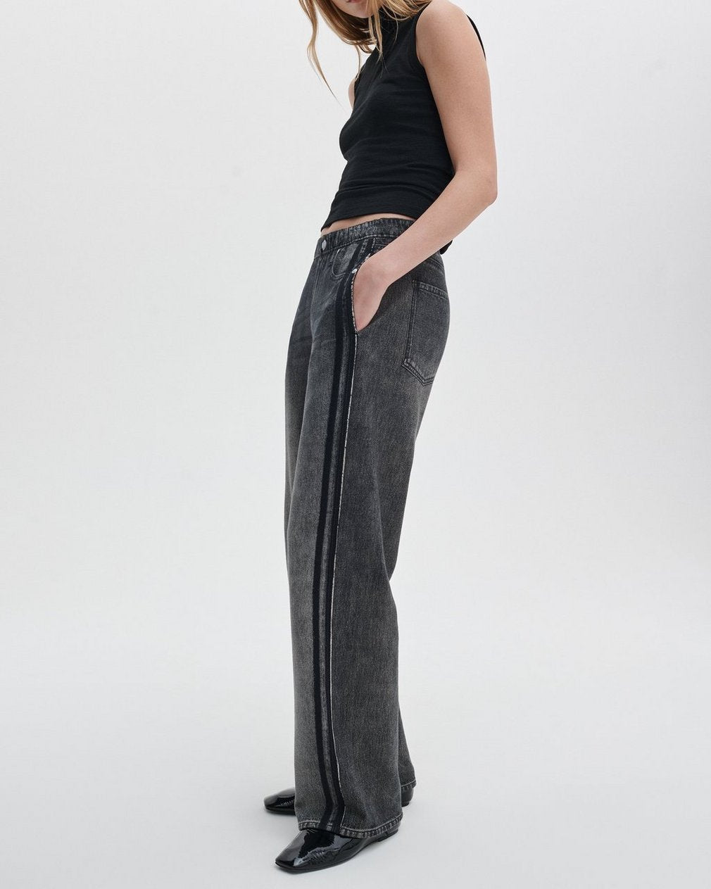 Rag & Bone Miramar Terry Wide Track Pant in Washed Black