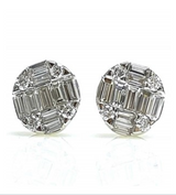 Baguette Round Diamond Cluster Stud Earrings