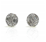 Small Baguette Round Diamond Cluster Stud Earrings