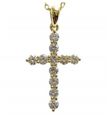 Gold Diamond Cross Pendant Necklace (0.384 Cts)