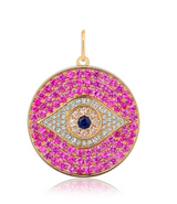 S.Row Designs Evil Eye Charm with Pink & Blue Sapphires & Diamonds.