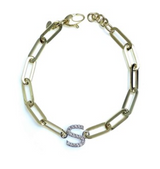 Gold Paperclip Diamond Initial Charm Bracelet - S