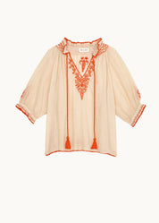 M.A.B.E Talia Embroidered Short Sleeve Top