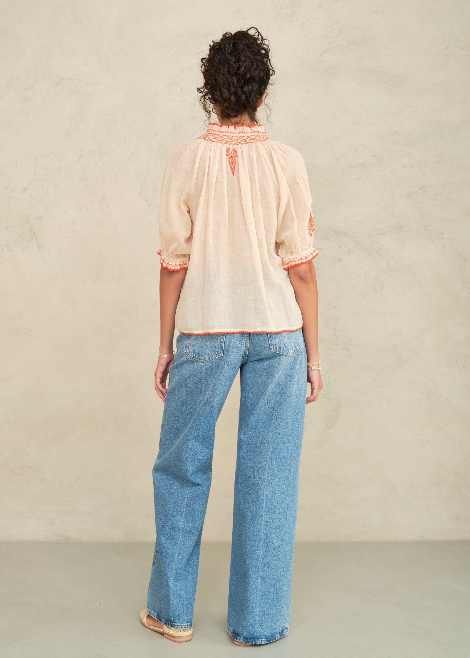M.A.B.E Talia Embroidered Short Sleeve Top