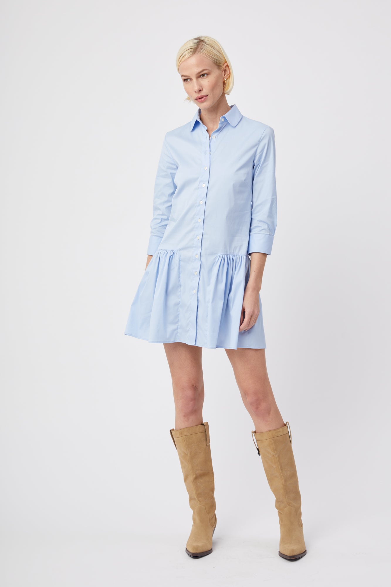 The Drop Waist Shirt Dress Blue / S The Drop Waist Shirt Dress Blue / S