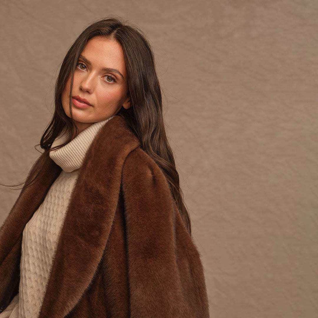 Cashmere Project Double Breasted Faux Fur Coat