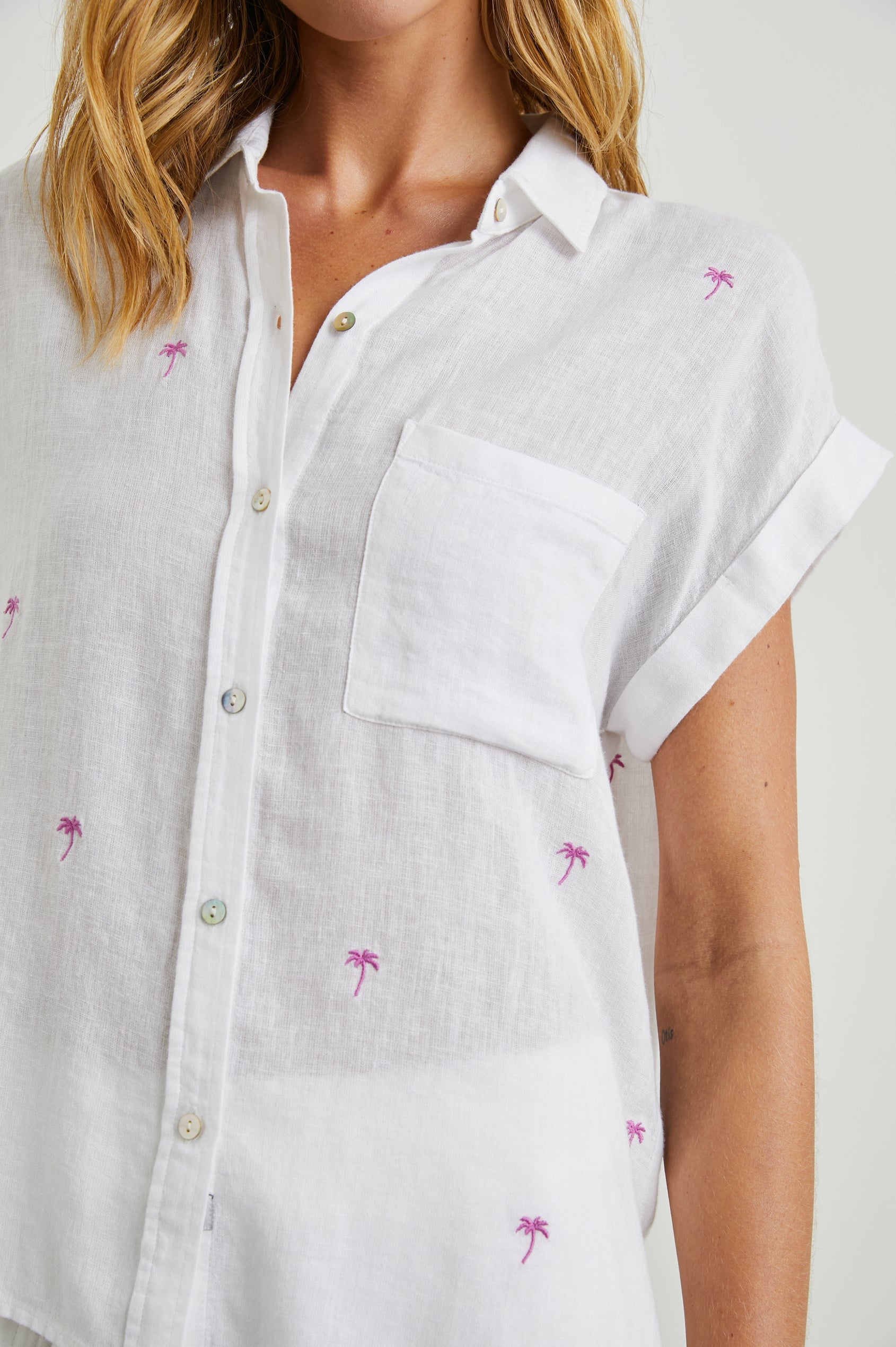 Rails Whitney Shirt in Fuchsia Embroidered Palms