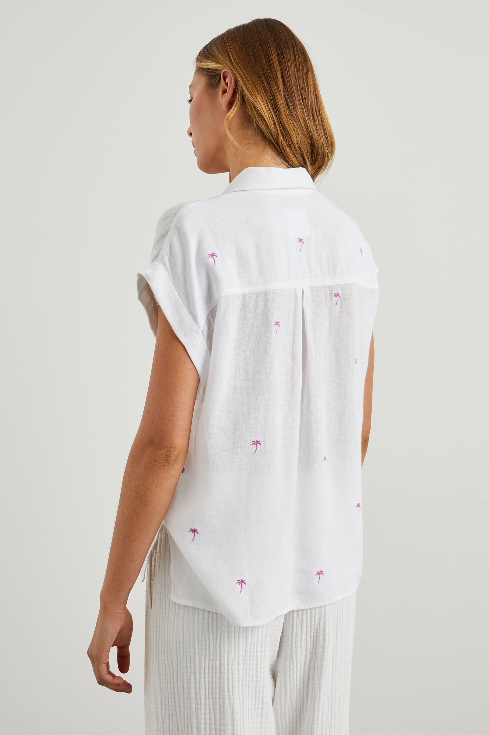 Rails Whitney Shirt in Fuchsia Embroidered Palms