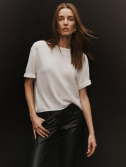 White + Warren Cashmere Roll Trim Tee