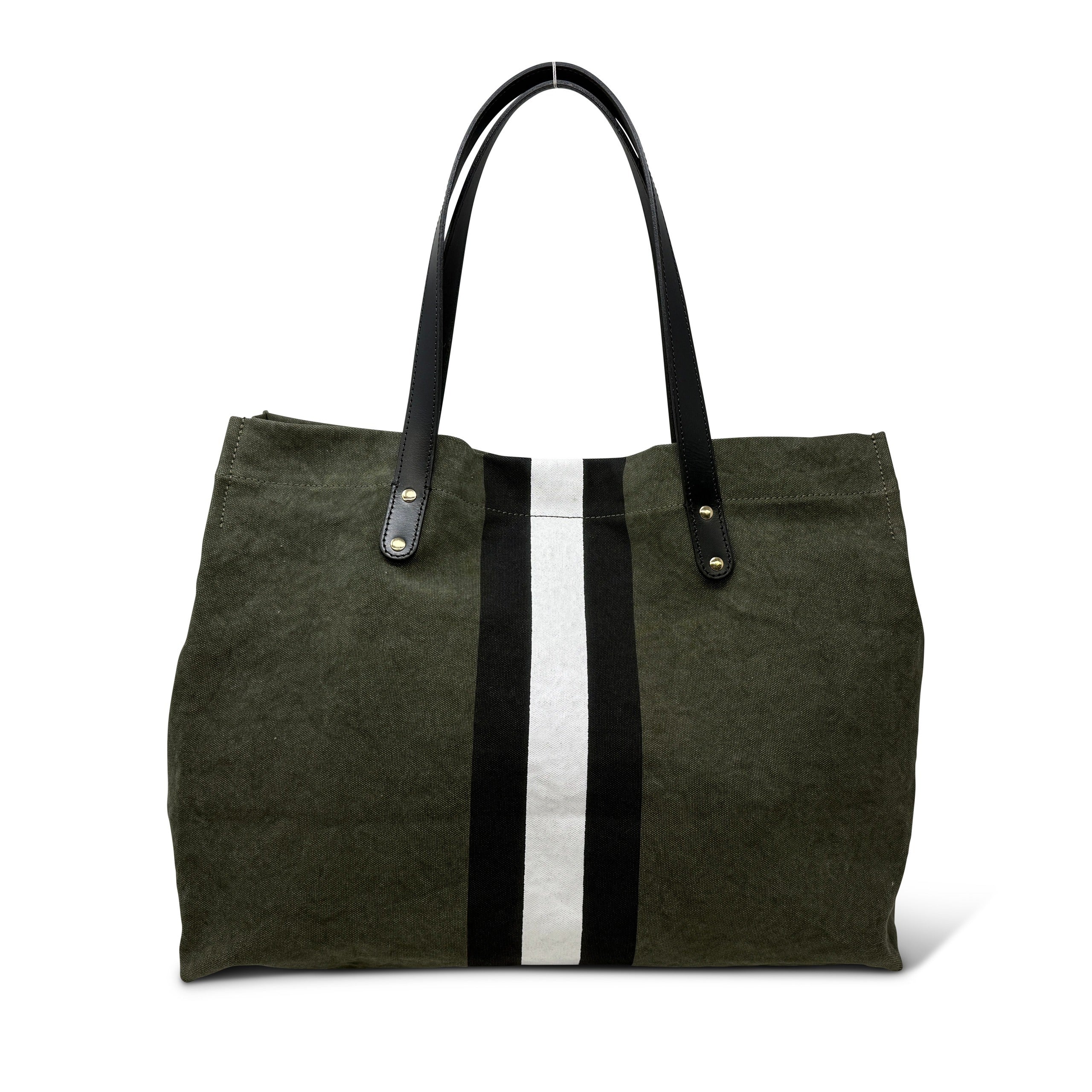 Kempton Oversized Tote - Olive Canvas Stripe