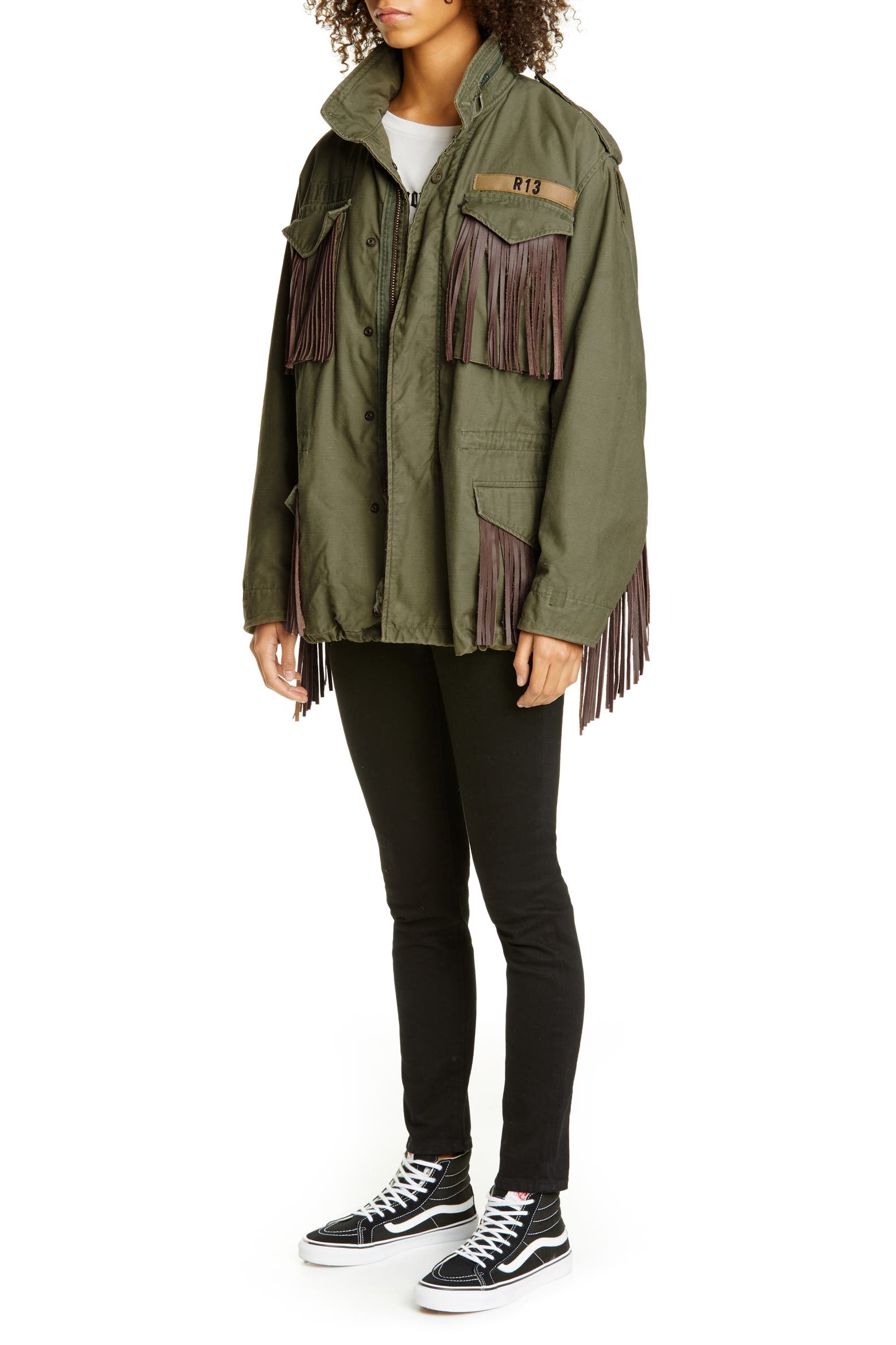 R13 Leather Fringe Repurposed M65 Jacket