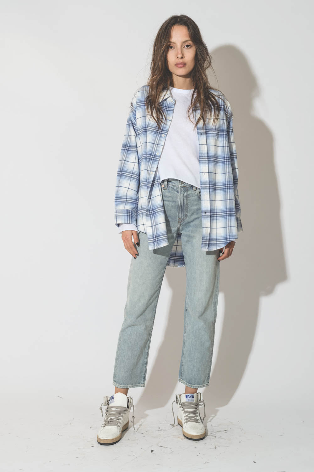 Denimist Button Front Shirt in Blue/White Plaid