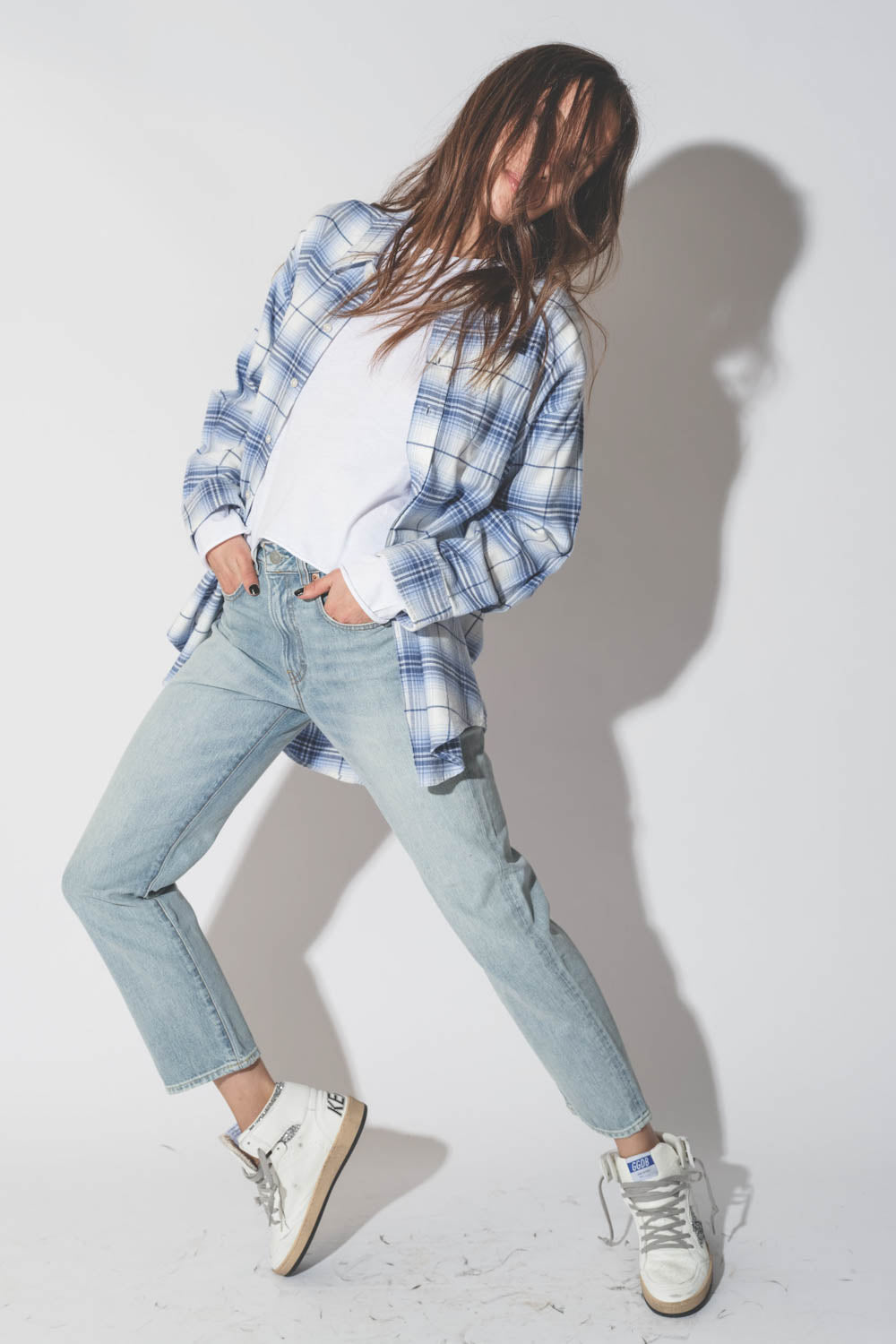 Denimist Button Front Shirt in Blue/White Plaid