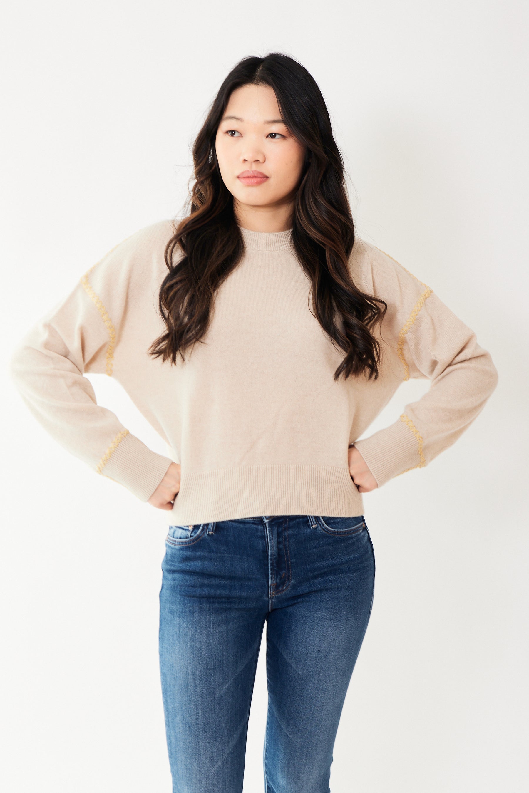 White + Warren Cashmere Blanket Stitch Crewneck