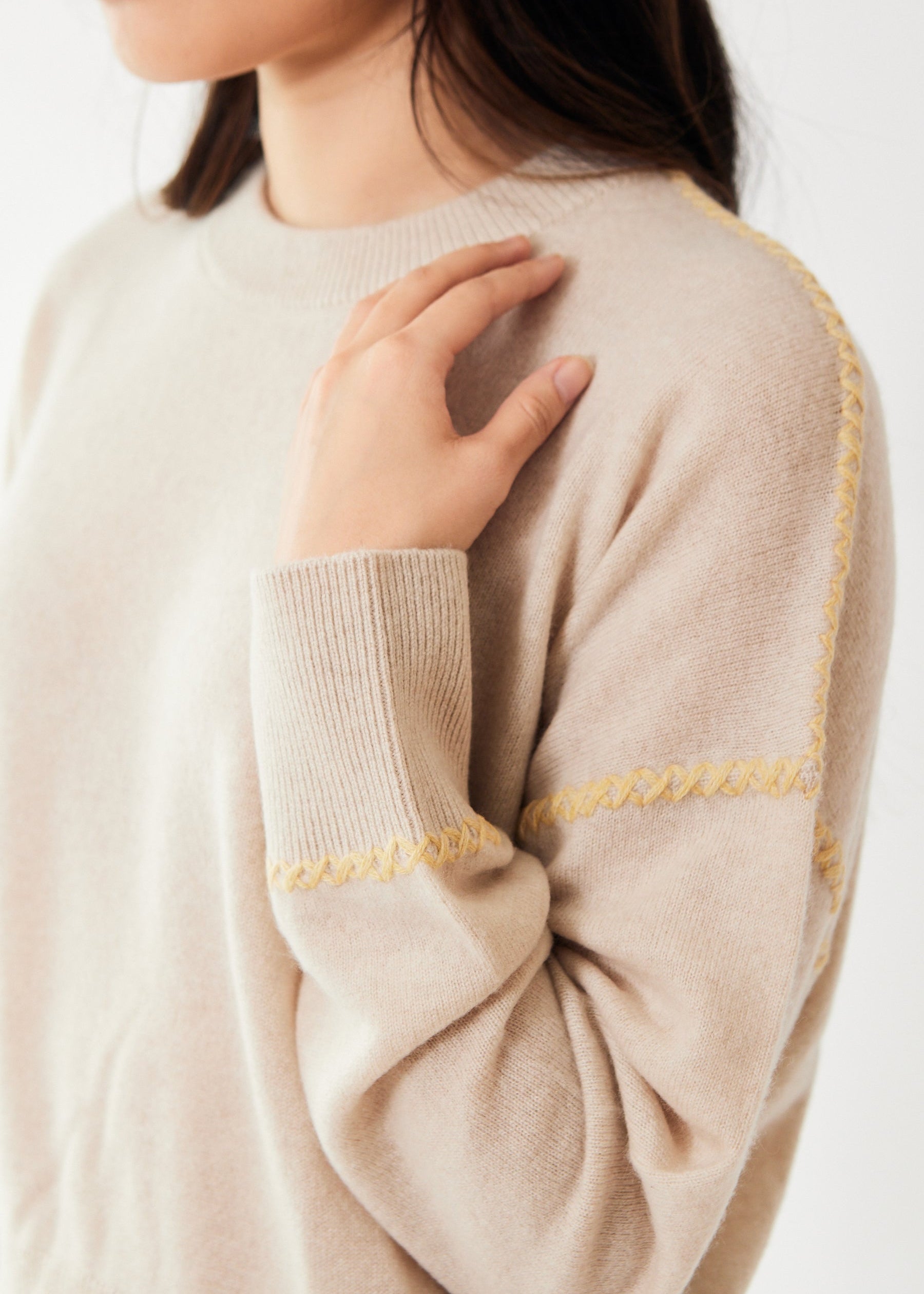 White + Warren Cashmere Blanket Stitch Crewneck