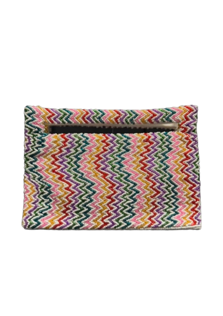 Beaded Cut Out Handle Clutch  - Zig Zag
