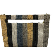 Beaded Cut Out Handle Clutch  - 9 Stripe