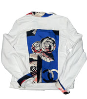 White Denim Jacket with Designer Silk Scarf