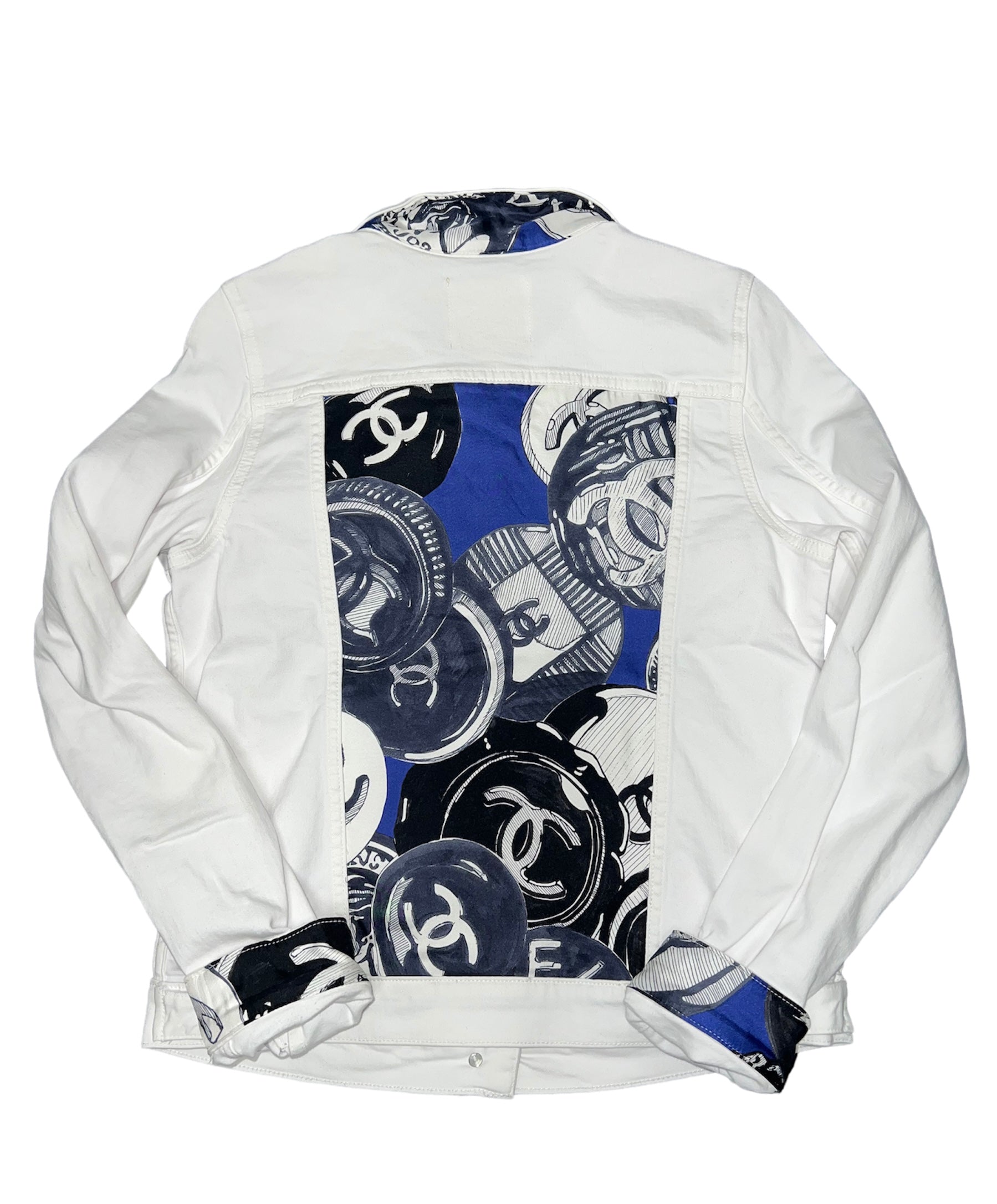 White Denim Jacket with Designer Silk Scarf