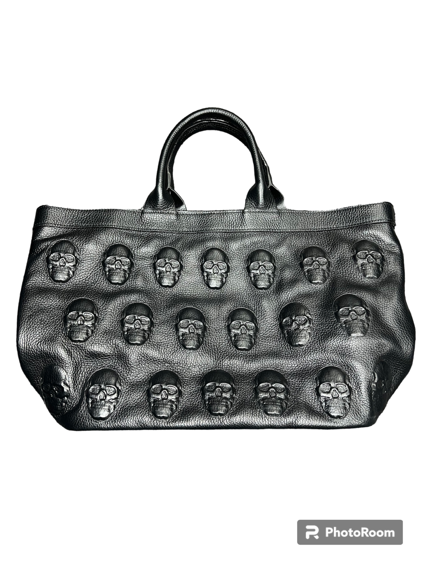 Embossed Skull Italian Leather Handbag