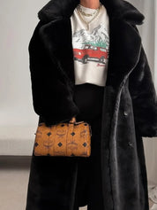 Good American Faux Fur Coat in Black